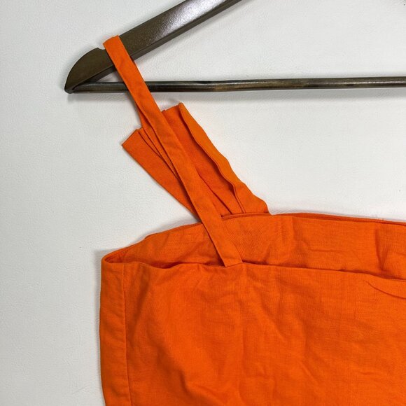 NWOT Farm Rio Orange Bow Linen Crop Top Square Neck Sleeveless Statement Tank M - Picture 9 of 16